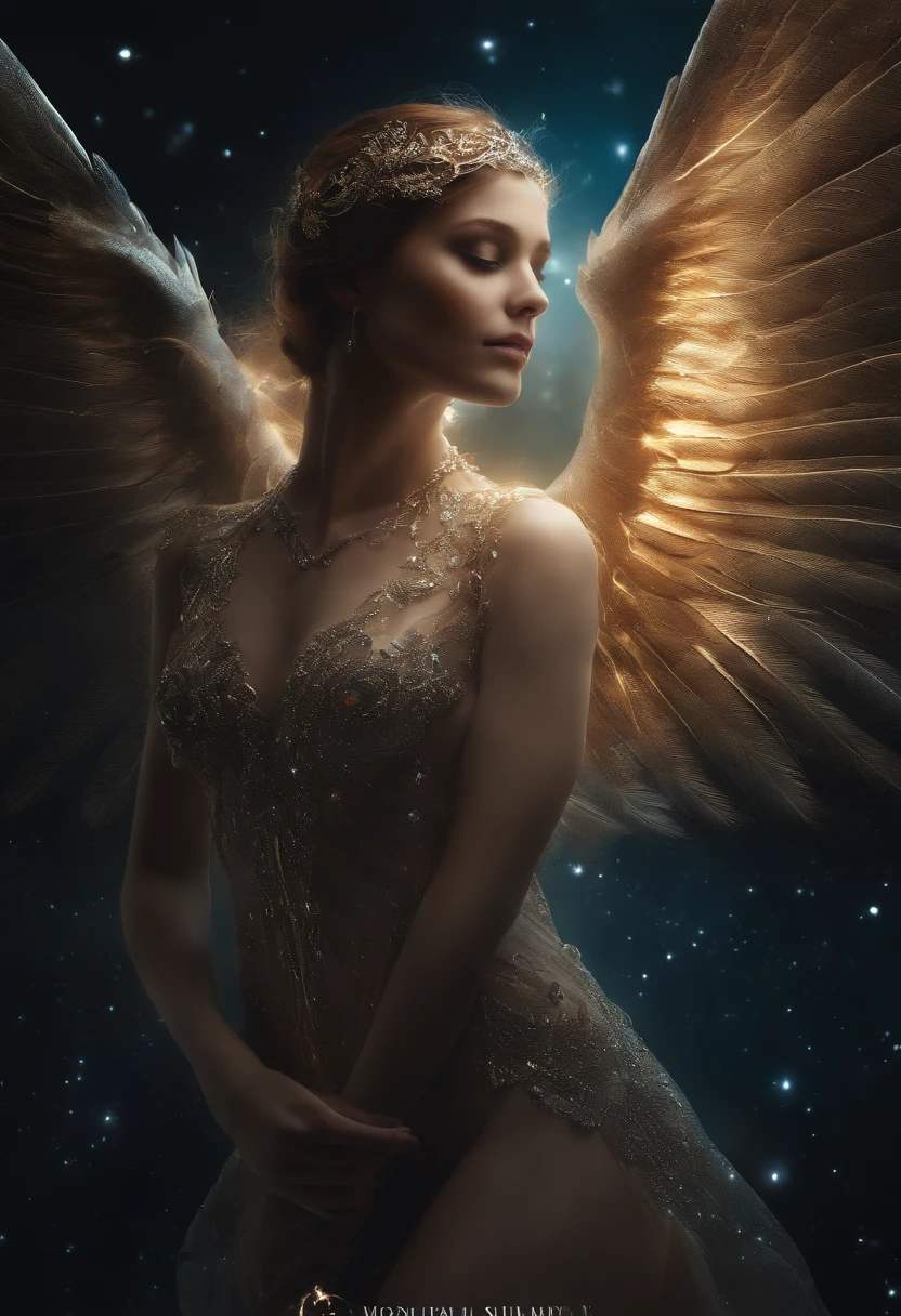 cosmic fallen angel, olhos claros brilhantes, Biomechanicals, estranho, assustador, Pesadelo, cores muito brilhantes, light particles, com luz brilhante, Mshiff, Arte do papel de parede, Papel de parede UHD