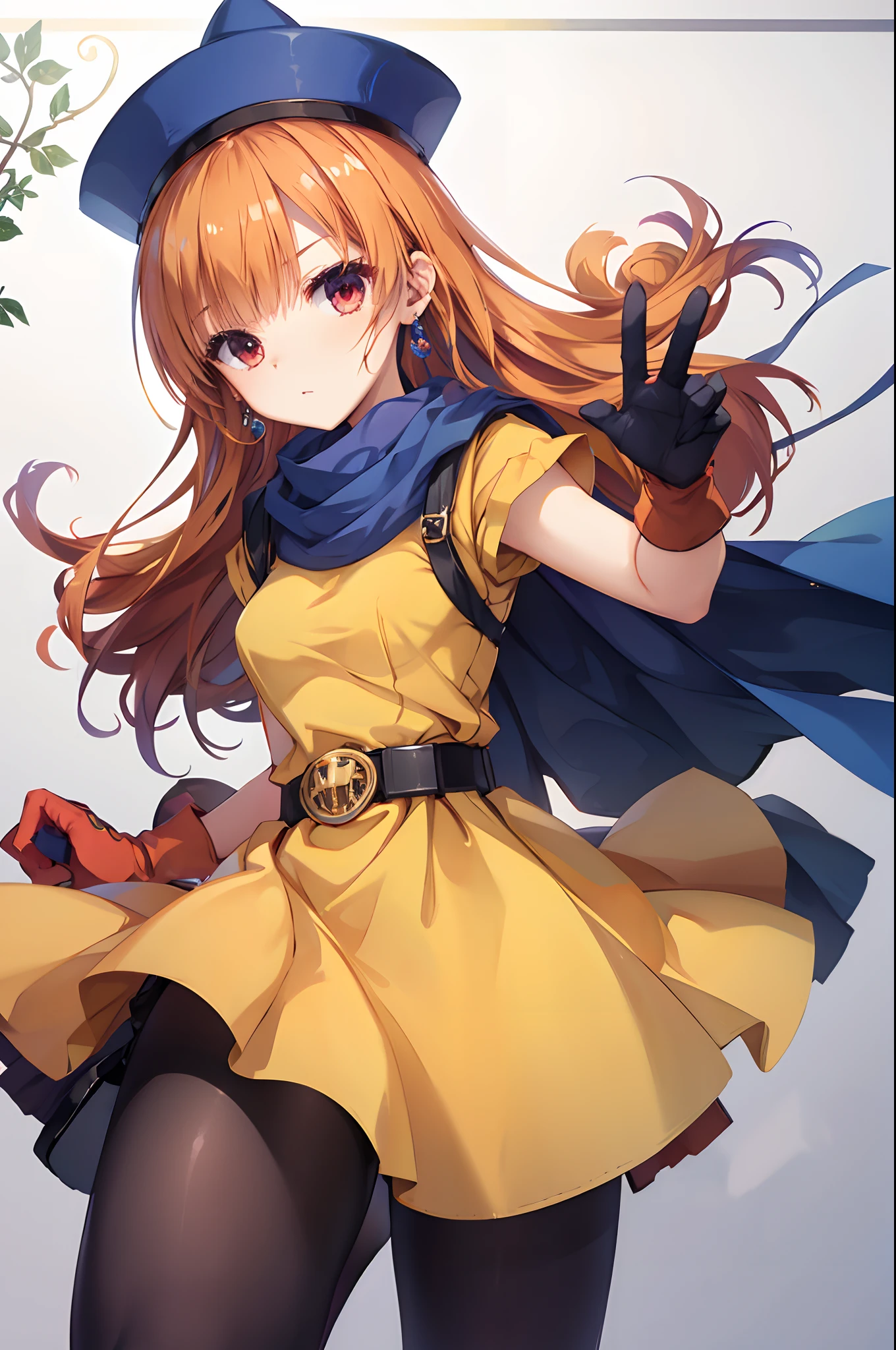 alena \(dq4\),hat,dress,cape,pantyhose,gloves,belt,jewelry,earrings,​masterpiece,Top image quality,Best Quality