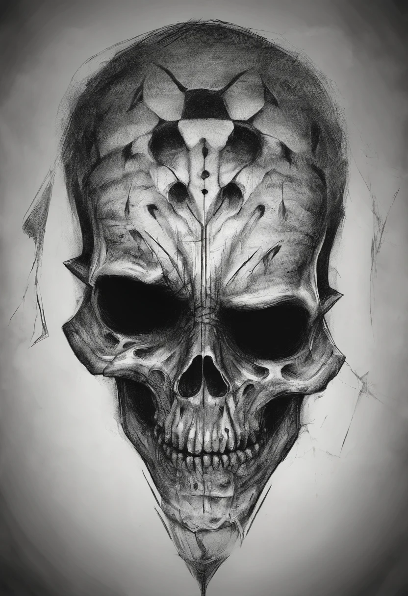 A sketch drawing of the skull harlequin character, hyper-realistic, artistic, tudo preto e branco