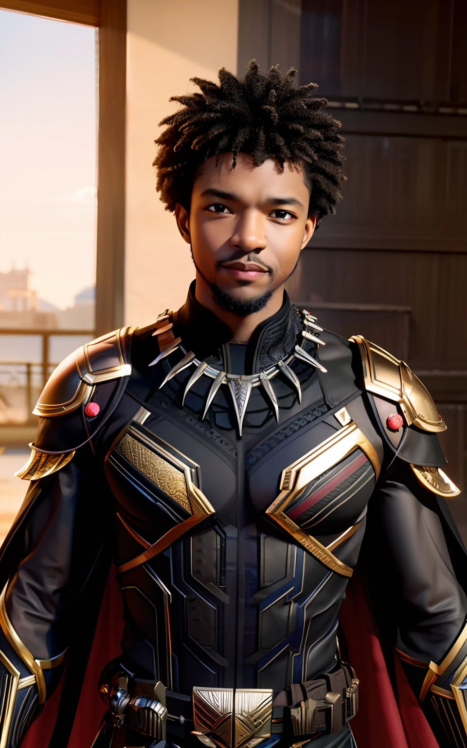 (masterpiece, intricately detailed, highest resolution, best quality:1.2), (doujin), a cocky African American Instagram influencer, buzz cut, a 24 y.o muscle stud with a muscular physique sitting on a chair with black eyes,full-body tattoo, dark-skinned male, clean shaven, wearing a ((mecha suit, catsuit, black panther inspired, chav)), ((excessive cum)) ((cum on body)) (cum drip), flaccid penis,saggy balls,hairy chest,vascular,muscle striations,soft light,fantastic realism, ((wsprmr, zzmckzz))