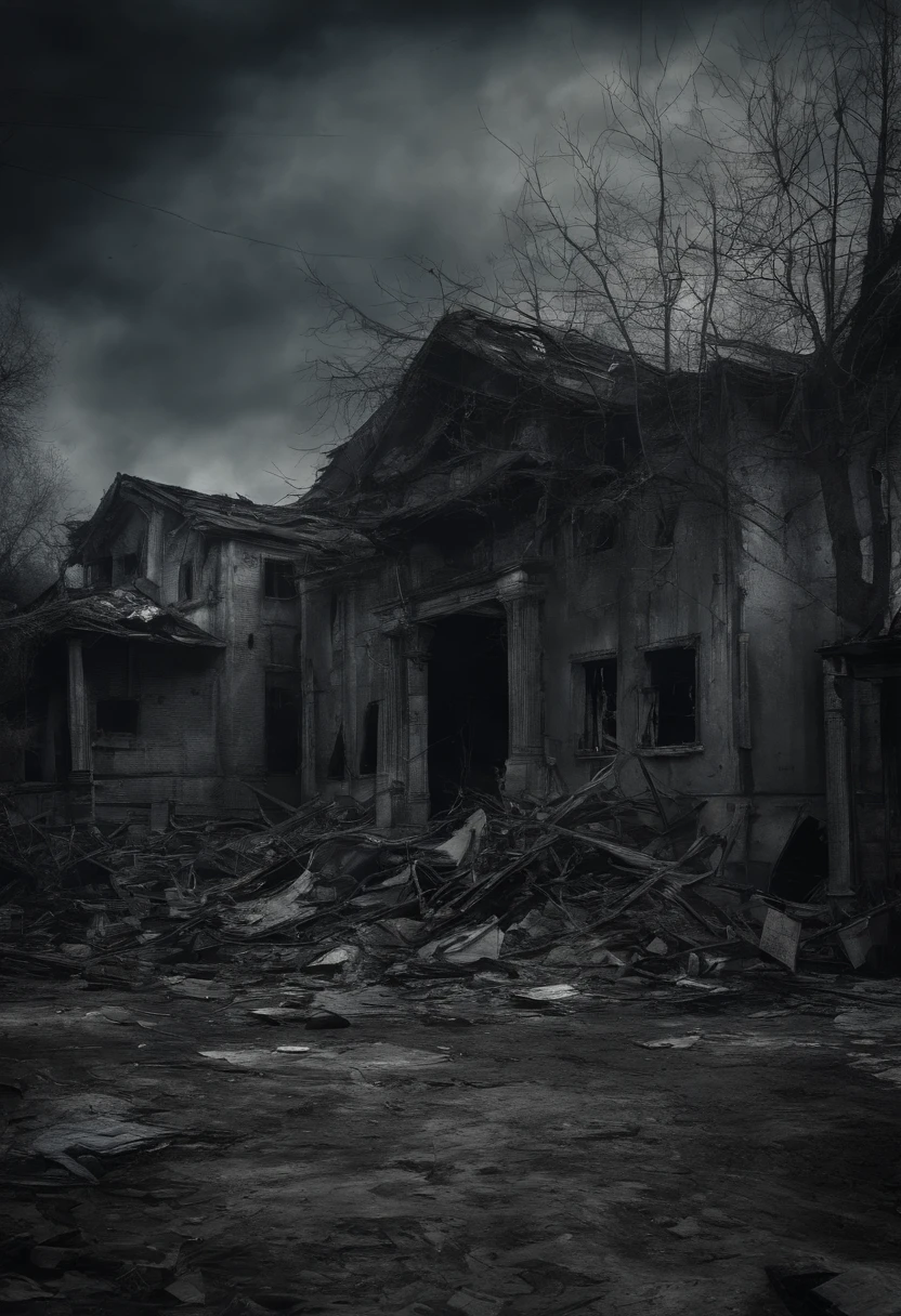 a post-apocalyptic scenario full of dead people, decaying buildings, desolate streets, wreckage, scattered items, abandoned vehicles, eerie silence, toxic atmosphere, ruins, overgrown vegetation, crumbling infrastructure, hauntingly beautiful landscapes, harsh sunlight, dust-filled air, dramatic shadows, hauntingly empty eyes, pale and lifeless skin, tattered clothing, worn-out shoes, scavengers roaming, a feeling of despair, solitude, the world in ruins, hopelessness, an unsettling stillness, a lone survivor, survival instincts kicking in, the struggle for survival amidst chaos, the human spirit persevering, a glimpse of hope in the distance, a new beginning emerging from the darkness. (best quality, highres), apocalyptic art style, desaturated colors, moody lighting.