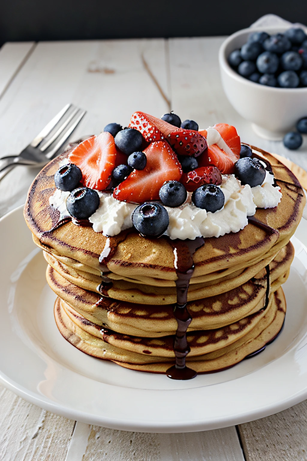 Protein Pancakes with Cottage Cheese & Blueberries & STRAWBERRIES