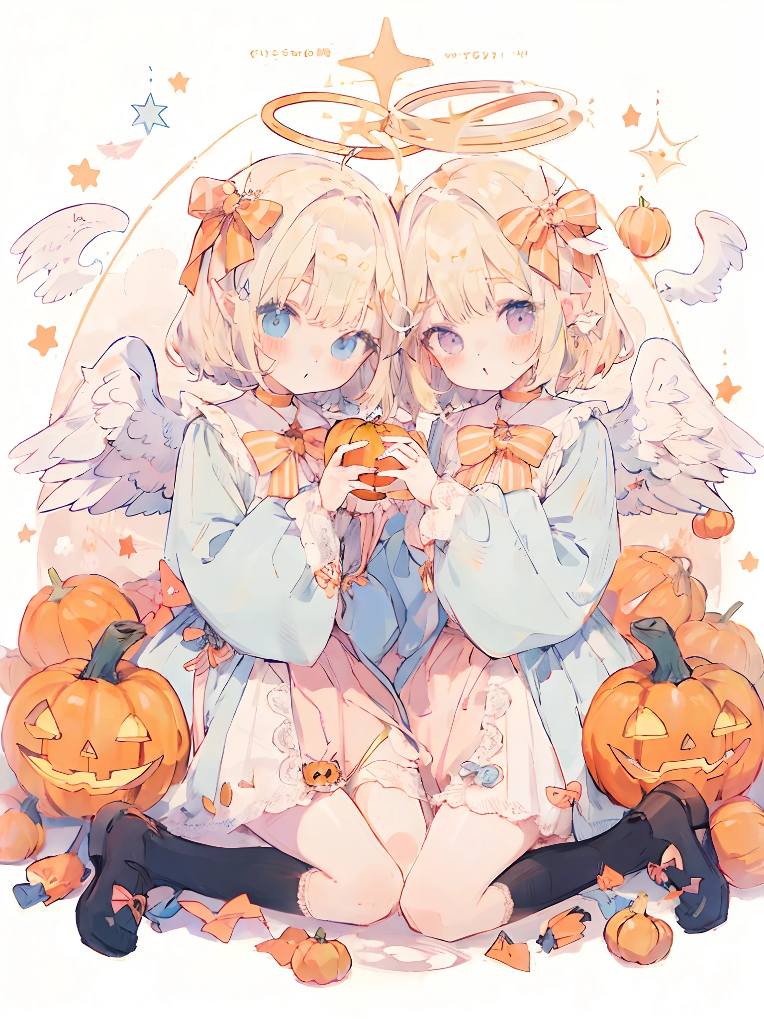 Halloween、angelicales、twinsies、Amazingly cute、Ultra-detailed depiction