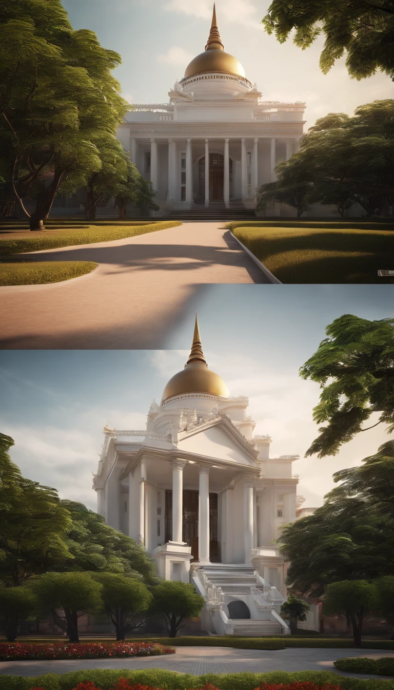 Big building,Government House of Thailand ,Tall, majestic, bright white ,Realistic depiction of rogue politicians, cheat, Politicians steal people's money., The ruling class farmed on the backs of the poor., The aristocracy stepped on the people. , Thailand,photorealistic portrait:1.37, 3D rendering, Cinematic lighting, Holy Light, ultra-high resolution, masterpiece:1.2, textured skin, bestquality, high-res