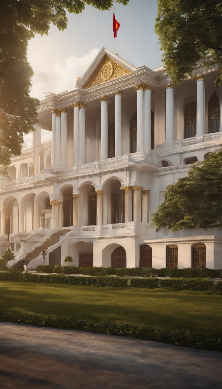 Big building,Government House of Thailand ,Tall, majestic, bright white ,Realistic depiction of rogue politicians, cheat, Politicians steal people's money., The ruling class farmed on the backs of the poor., The aristocracy stepped on the people. , Thailand,photorealistic portrait:1.37, 3D rendering, Cinematic lighting, Holy Light, ultra-high resolution, masterpiece:1.2, textured skin, bestquality, high-res