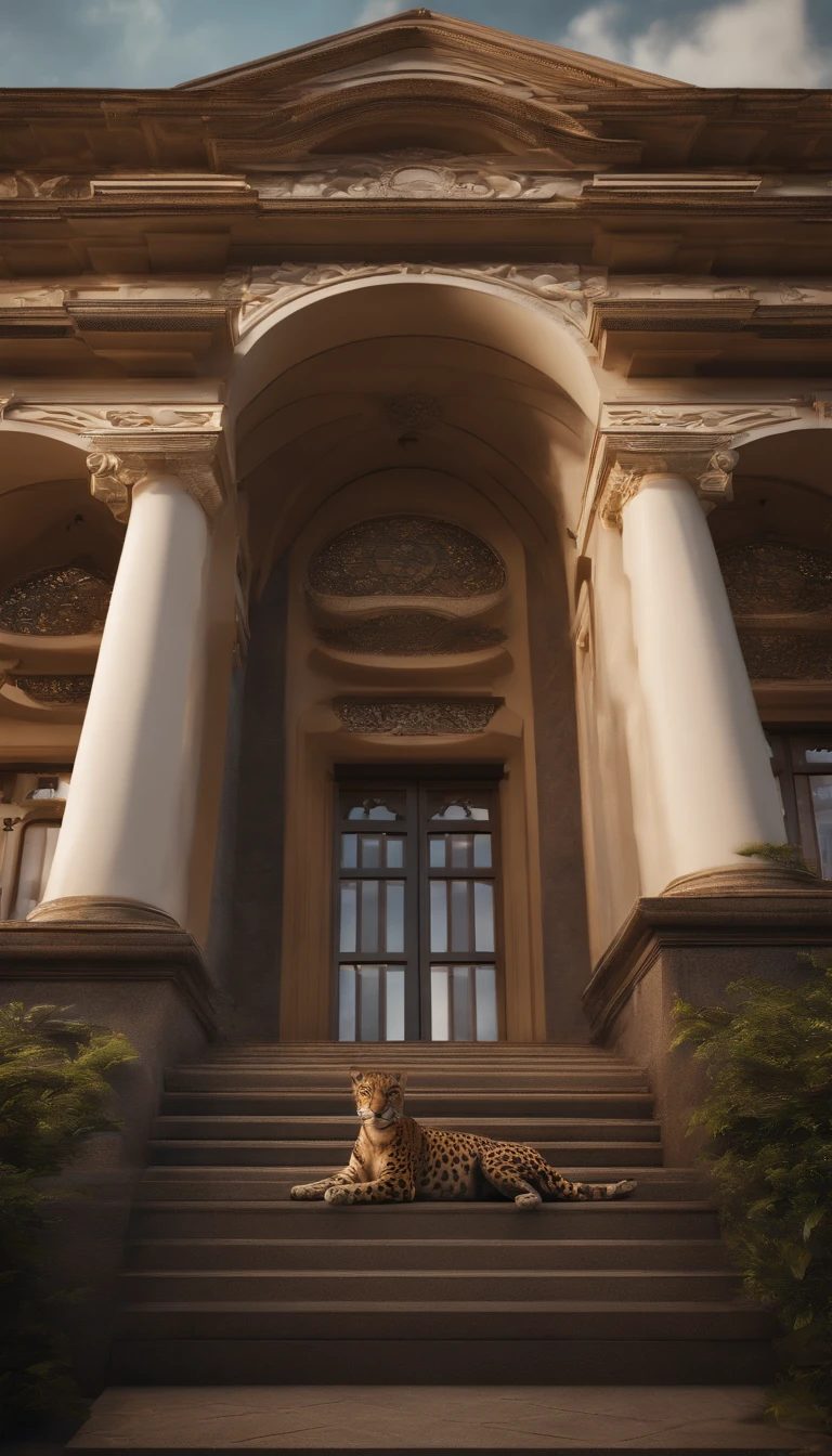 Large building,igreja grande ,alto, majestoso, branco brilhante ,Realistic representation of city, bonita, Building with jaguar from Brazil. , Apucarana, Parana, Brasil,retrato fotorrealista:1.37, 3D rendering, Cinematic lighting, luz santa, ultra-high resolution, master part:1.2, pele texturizada, melhor qualidade, alta resolução