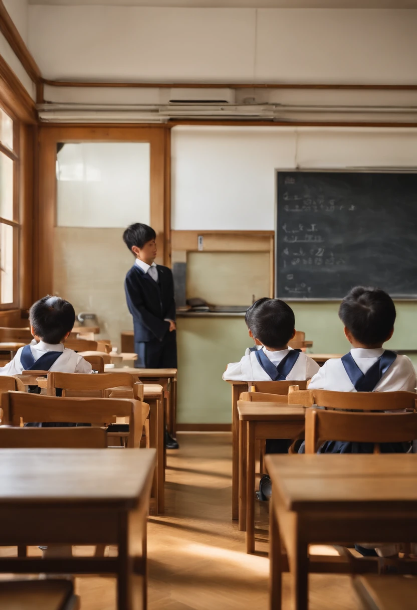 jpn、schools、In class、Unsupervised、Blackboard and classroom: In the background of the photo、It has a typical classroom atmosphere.、The blackboard will be placed in a prominent position。On the blackboard、It may have educational messages or diagrams written on it。 Pupils: Students are dressed in educational clothes