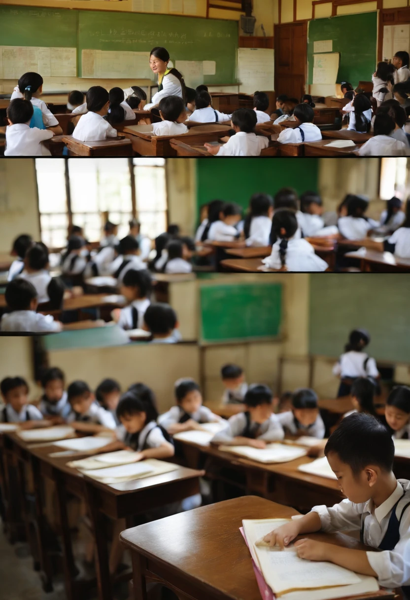 jpn、schools、In class、Unsupervised、Blackboard and classroom: In the background of the photo、It has a typical classroom atmosphere.、The blackboard will be placed in a prominent position。On the blackboard、It may have educational messages or diagrams written on it。 Pupils: Students are dressed in educational clothes