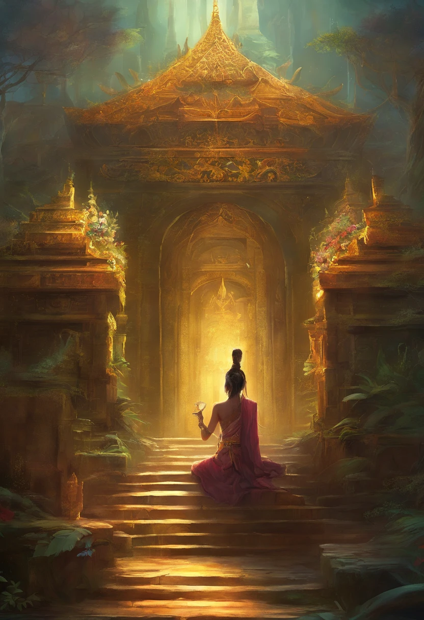 dark, Varanasi, Phnom Penh, Bukkhara, antique, wat, Hanging Gardens of Babylon, fantasy city suspended over sea, sci-fi, Jaiphur, crystal bead curtain, prism, dichroic glass, cyberpunk, baroque, mirrors, Angkor Wat, neon, crystal flowers, Katrina Antonovich, Tower of Babel, beehive, glass art, iridescent, flowing honey, light installation, mirrors installation, rain, exotic flowers, coral reef, glass lotus, tourqoise waters, marine, diamond rain,