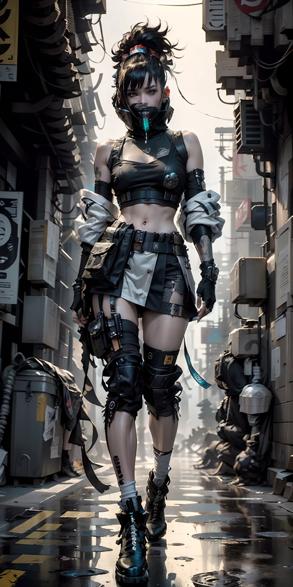 ((Best quality)), ((masterpiece)), (highly detailed:1.3), 3D, beautiful (cyberpunk:1.3) street samurai woman with thick shapeless hair, pistols worn on hips.