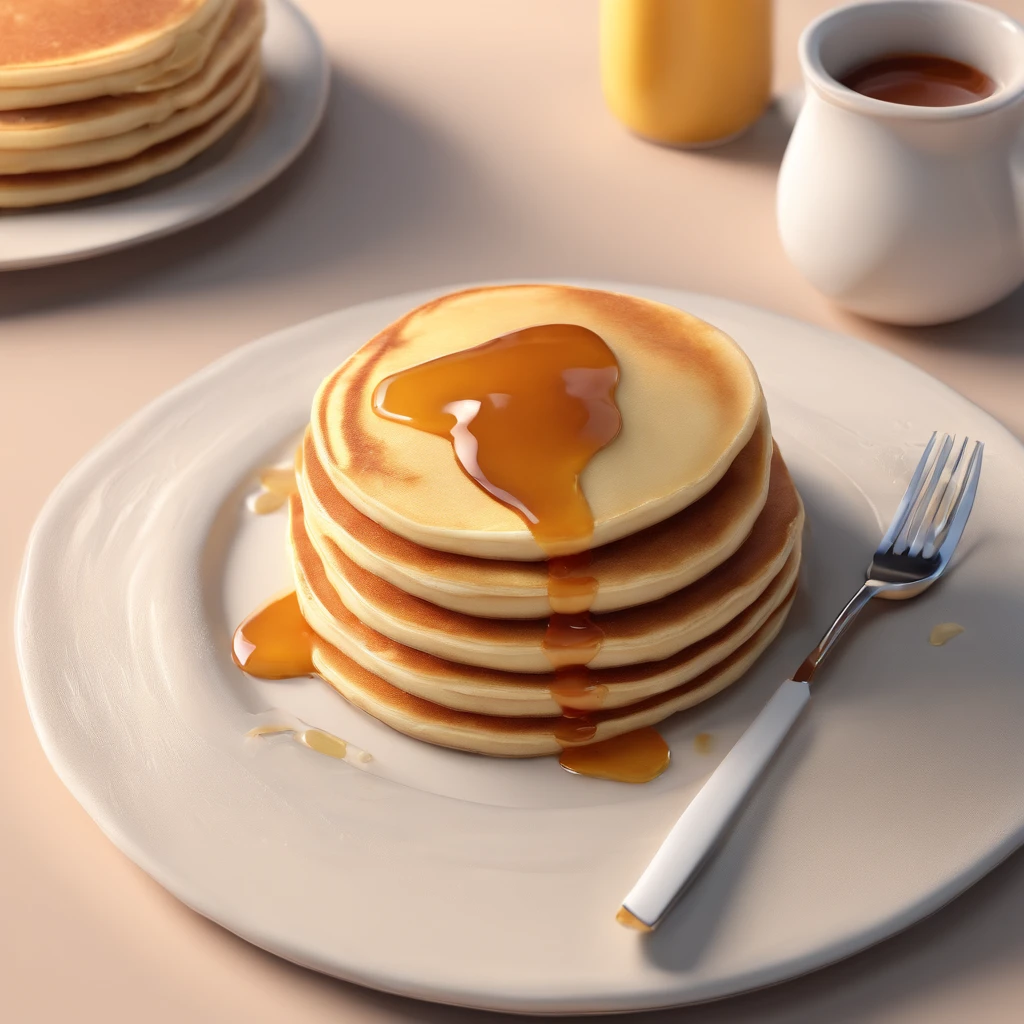 Fluffy pancake, just pancake nothing else, pancake on desk, butter on top, no sauce, no fork, no plate, no background just desk