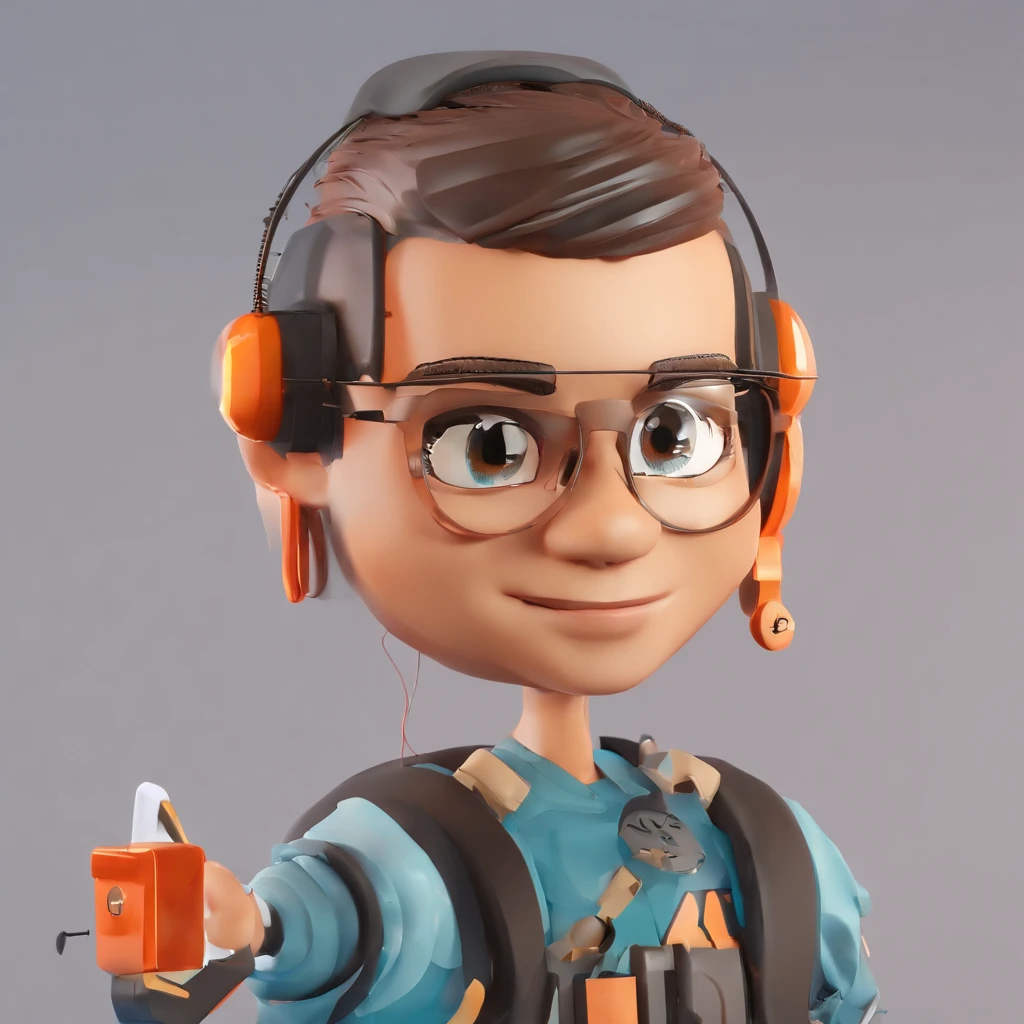 Crie um avatar chibi do @pastor_isaac_silva，Destaque seu rosto，Ao mesmo tempo,, Elements are expertly incorporated to represent artificial intelligence. Maintain the main facial features of the @pastor_isaac_silva, Like your characteristic hairstyle and glasses, But infuse it with subtle artificial intelligence hints, dando-lhe um cocar futurista, Like a cute AI headset or glasses with a digital screen，Displays advanced algorithms. O objetivo era criar um @pastor_isaac_Chibi Silva with a recognizable face，Ao mesmo tempo,, suggests a connection to AI technology.