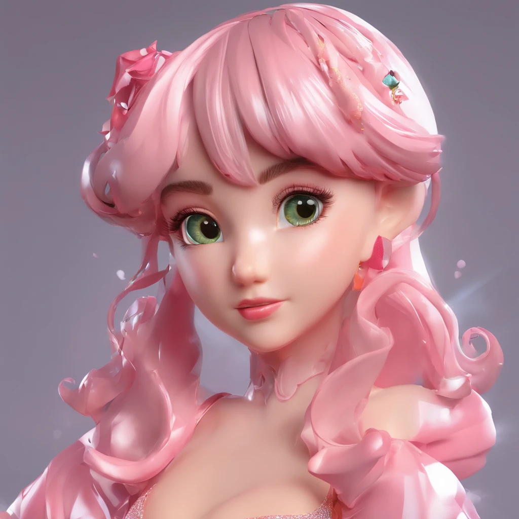 IP menina por pop mart, olhos brilhantes, querubim, Vestidinho cor de rosa, argila, Modelos, uma bola colorida , Brilhante e delicado, fundo limpo, Bom brilho, 3D rendering of,best quality