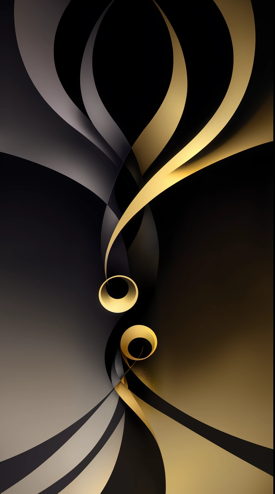 Two asexual and ethereal figures representing order and chaos on a gradient background in gold and black colors