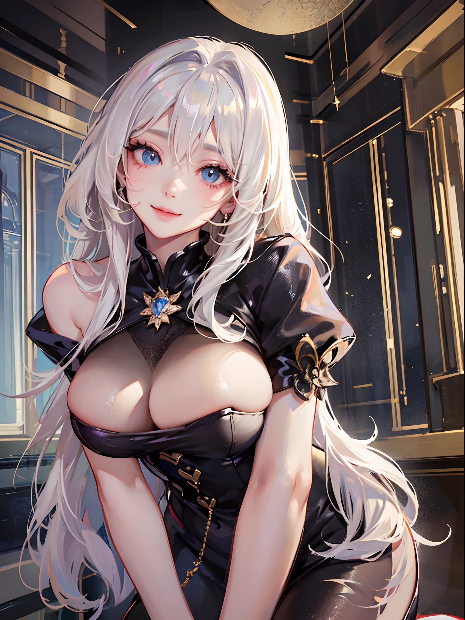top-quality、Realistic、bule、large full breasts、Super huge、big eye、long lashes、Long upper eyelashes、voluminous eyelashes、Platinum Blonde Hair、Voluminous long hair、cute little、Extraordinary beauty、shining white skin、thighs thighs thighs thighs、thin arm、thin-waist、Big ass、Sensational poses、full body Esbian、Kamimei、Revealing costumes、submissive look、A smile、Flushed cheeks、Room with no lights、Sunlight shining through gaps、Eyes are hearts、Not wearing pants、Tremendously large breasts、Very short skirt、all-fours