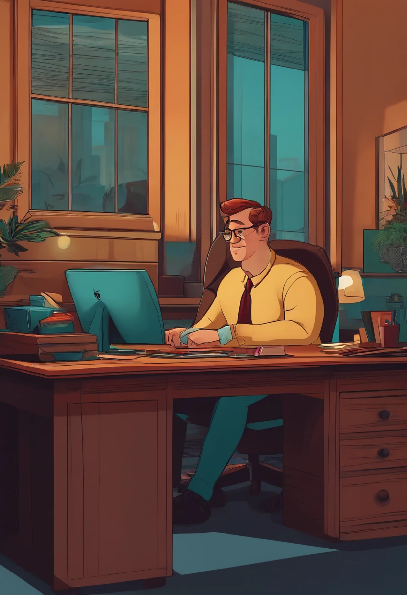 Man sitting at office desk, pixar