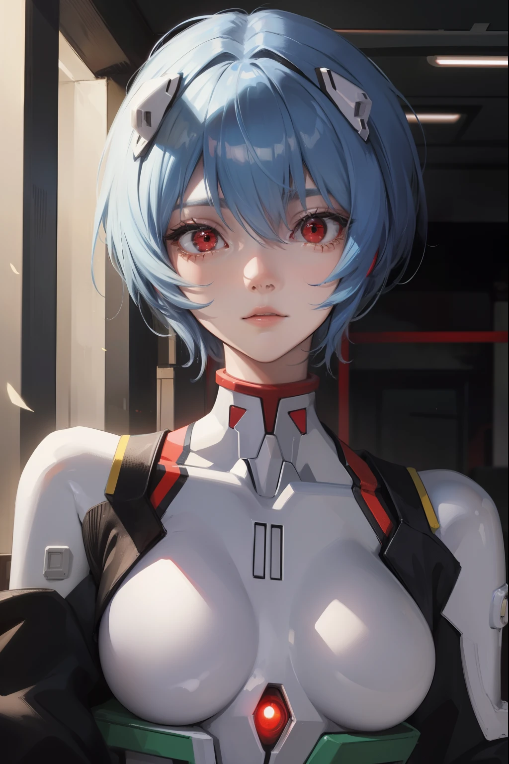 reiayanami, rei ayanami, blue hair, short hair, (red eyes:1.5),
BREAK bodysuit, headgear, plugsuit, white bodysuit,
BREAK outdoors, city,
BREAK looking at viewer,
BREAK (masterpiece:1.2), best quality, high resolution, unity 8k wallpaper, (illustration:0.8), (beautiful detailed eyes:1.6), extremely detailed face, perfect lighting, extremely detailed CG, (perfect hands, perfect anatomy),
