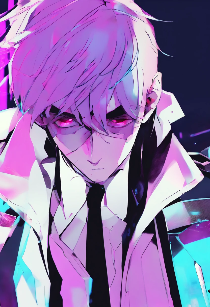 ((Skinny, lanky, normal, mid-30s, unshaven, white, ((American, pale skin, english)), male, businessman wearing a basic suit and tie, nose ring, tired, unhappy)), cowboy shot, (black short shaggy hair with purple highlights), ((sitting in their house)), (highly detailed photo realistic), sharp focus, ultra high quality, gloomy, masterpiece, (cinematic lighting), ((male))
