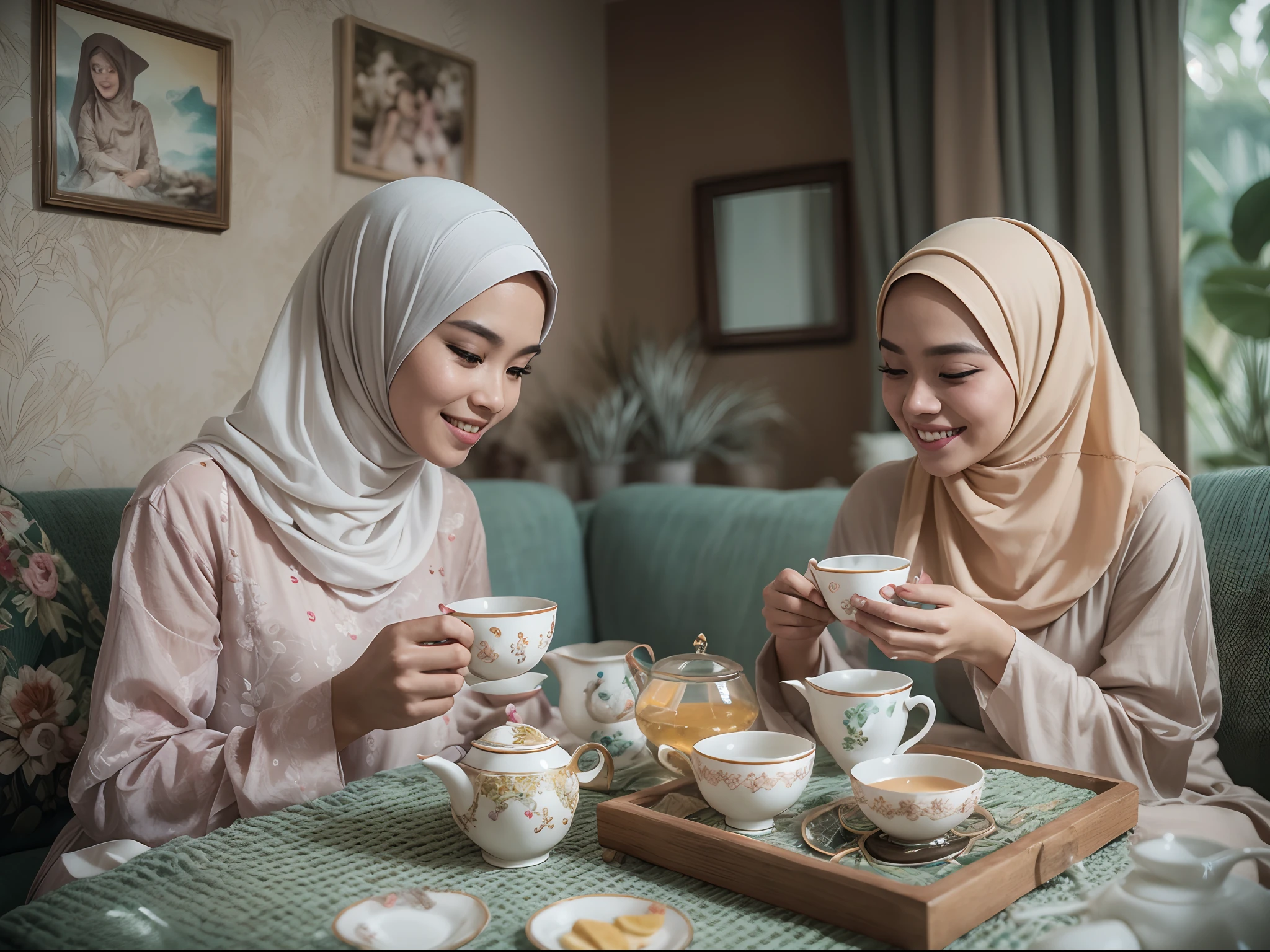 Create hd poster Te amo Cafe with background arabic ladies drinking cupouccino