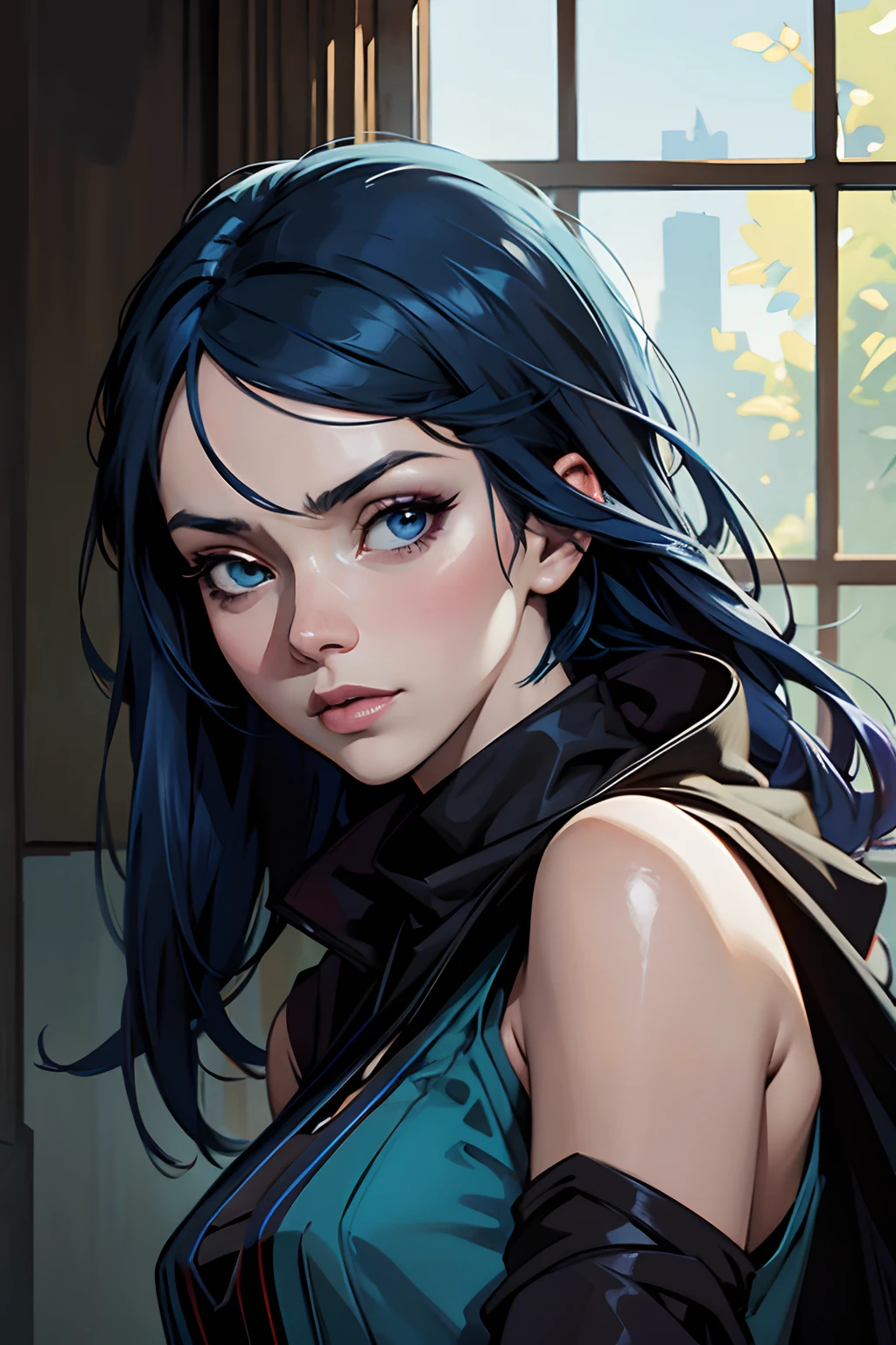There's a blue-haired woman, arte estilo guweiz, Guweiz, pintura de personagem bonita, Guweiz em Artstation Pixiv, Guweiz em Pixiv ArtStation, retrato impressionante do rosto do anime, bela arte digital, Wlop Ross, Obra-prima de Guweiz, arte de anime digital detalhada