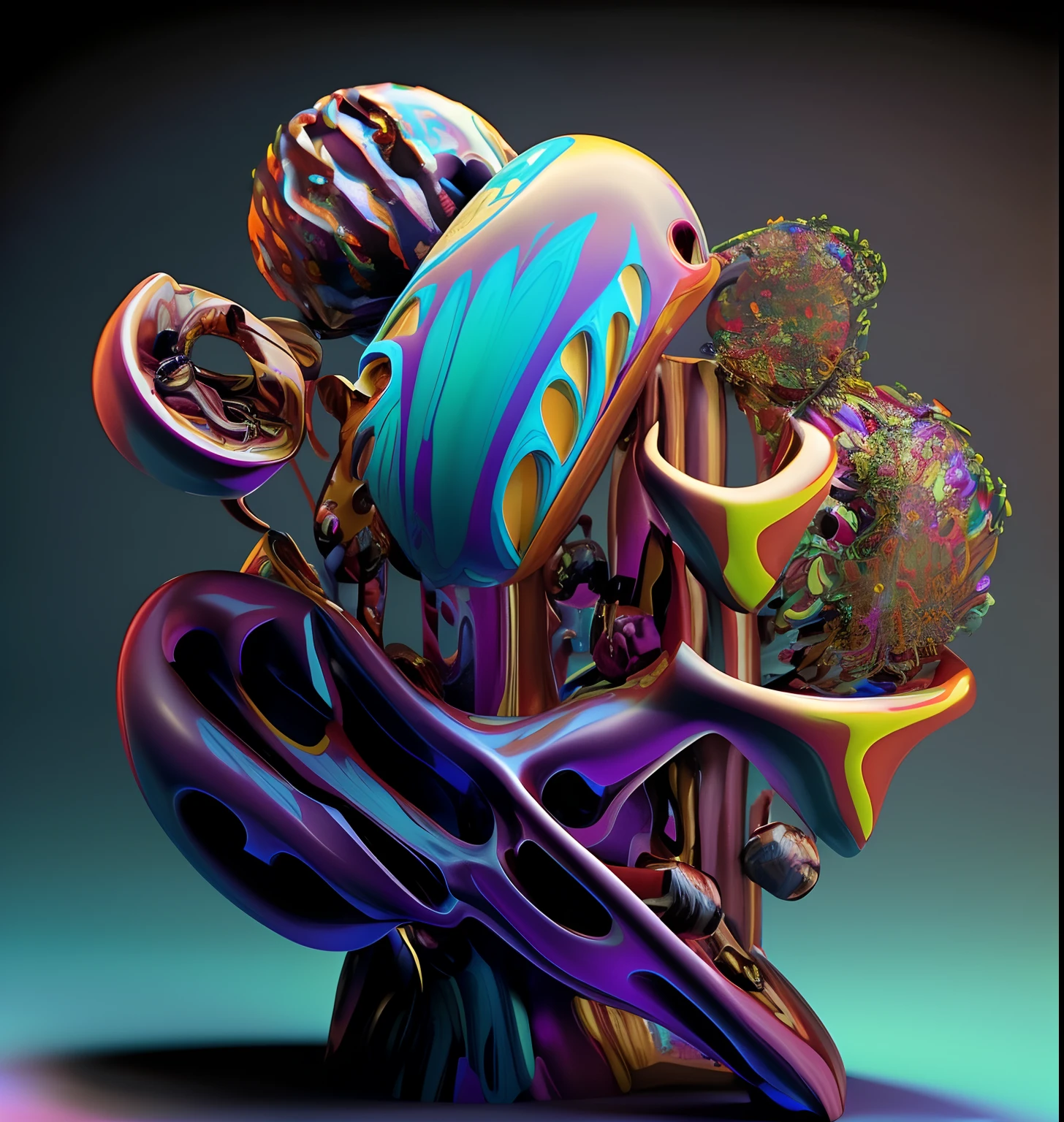 there is a colorful sculpture of donuts on a stand, epic 3 d abstract model, 3d abstract render overlayed, dmt imagery. octane render, abstract 3 d artwork, intricate artwork. octane render, colorful octane render, colorful vivid octane render, cinema 4d colorful render, 3 d sculpture octane render 8 k, 3 d sculpture 8 k octane render