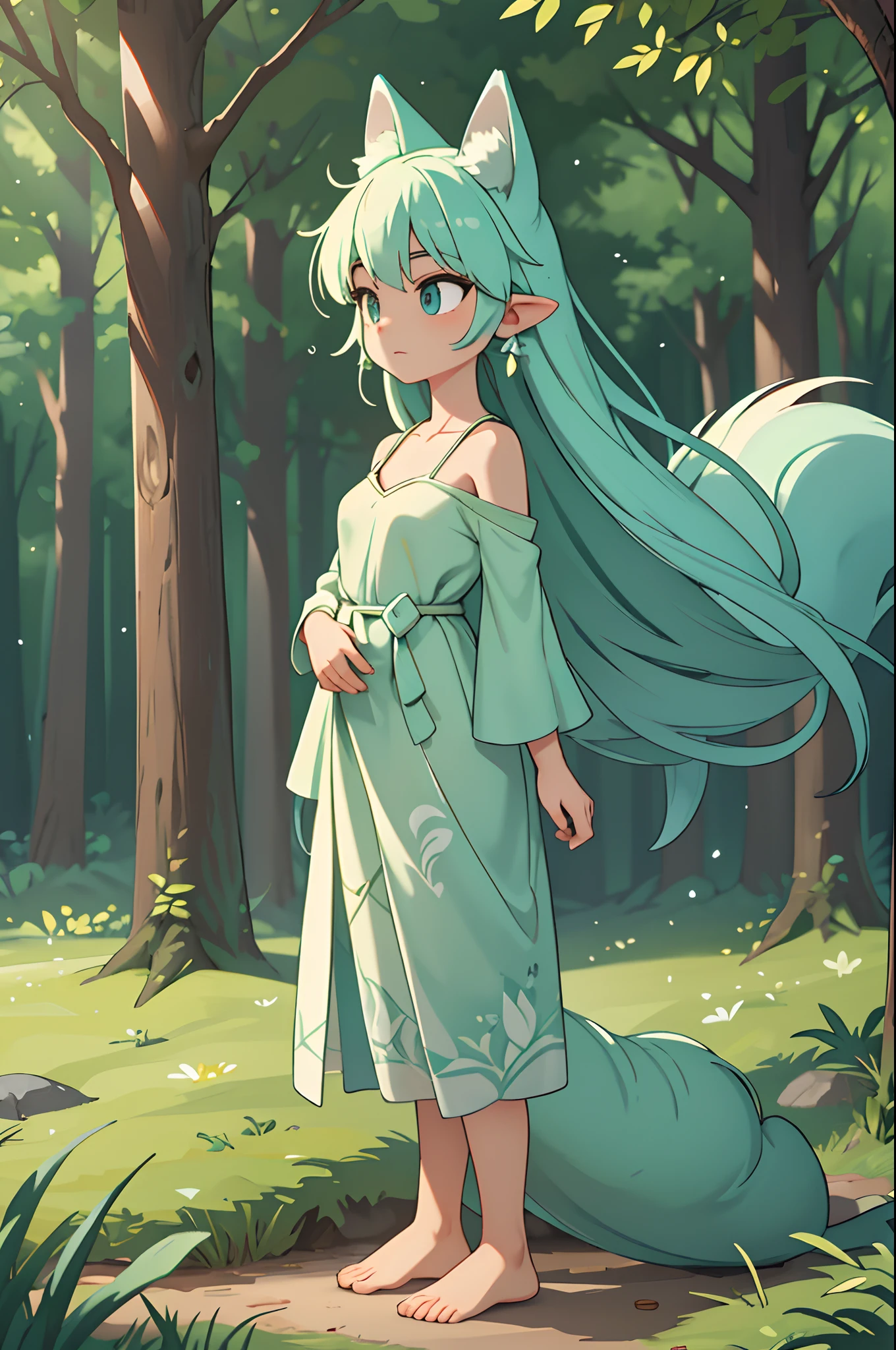 fox-human,barefoot,male,pine forest,wilderness,ethereal lighting,vivid colors,forest creatures,majestic presence,organic integration,detailed facial features,sharp focus,realistic,pure nature elements,subtle breeze,lush greenery,enchanted atmosphere,mythical transformation,harmonious coexistence,forest spirit,mysterious charm,whimsical,ethereal beauty,transformative moment,untamed wilderness,serene expression,graceful posture,dappled sunlight,majestic aura,primal connection,raw energy,gentle inhabitant,wisdom and curiosity,untamed spirit,rays of sunlight,earthen tones,peaceful harmony