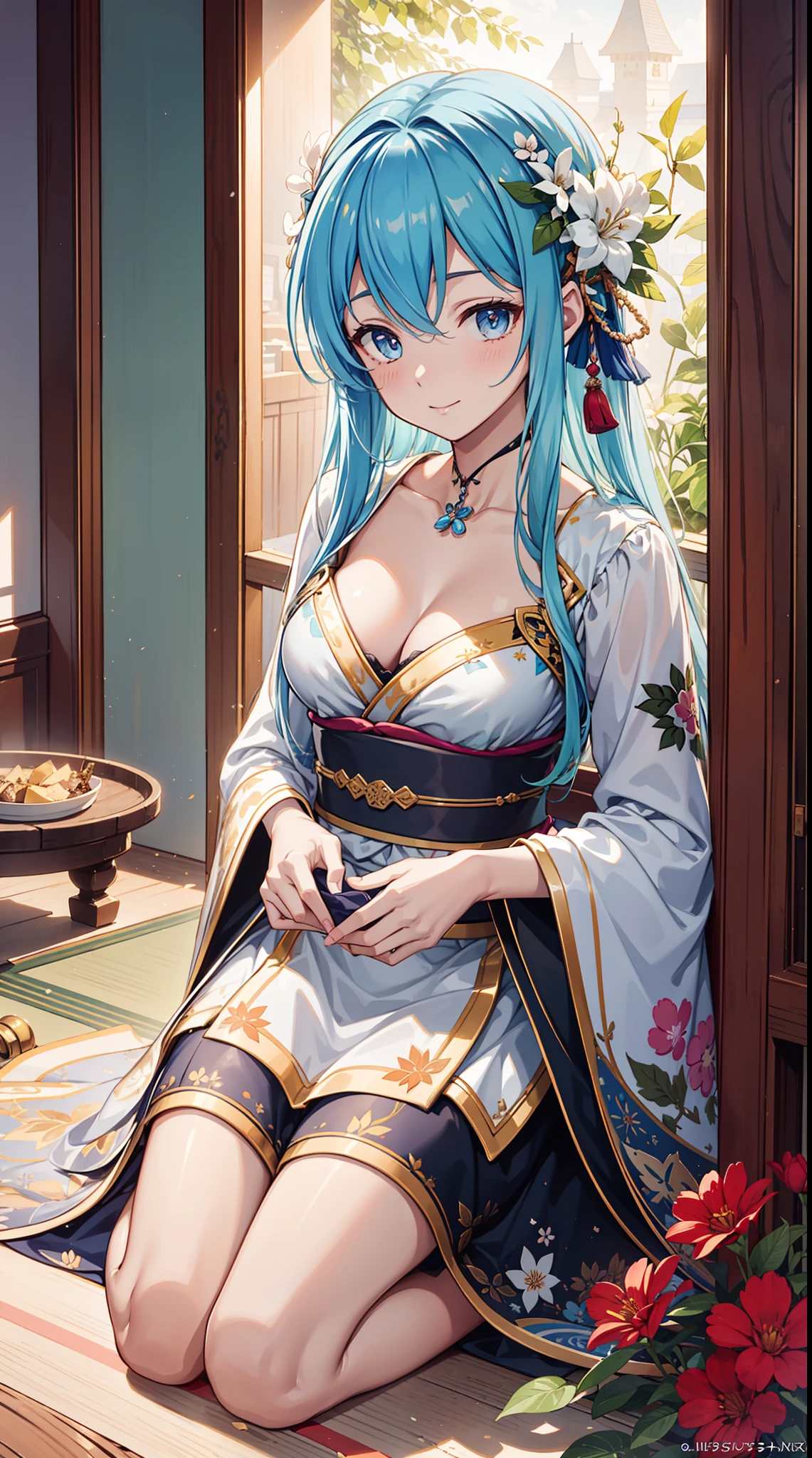 {{{{tmasterpiece}}}}, {{{ultra - detailed}}}, {{{High- sharpness}}}, {{Good anatomy}}, (((best qualtiy))), ((Very fine and beautiful)), {{Very detailed and refined}}, {8k CG wallpaper}, {{illustratio}},solo person,the night,inside in room,is shy,having fun,teens girl,Enchanted,Petal edges,adolable,Light colors,gentleness,extremely detailed CG 8k wallpaper,best qualtiy,tmasterpiece,A high resolution,(japanses clothes:1.2),flower pattern,Bird motif,Botanical motifs