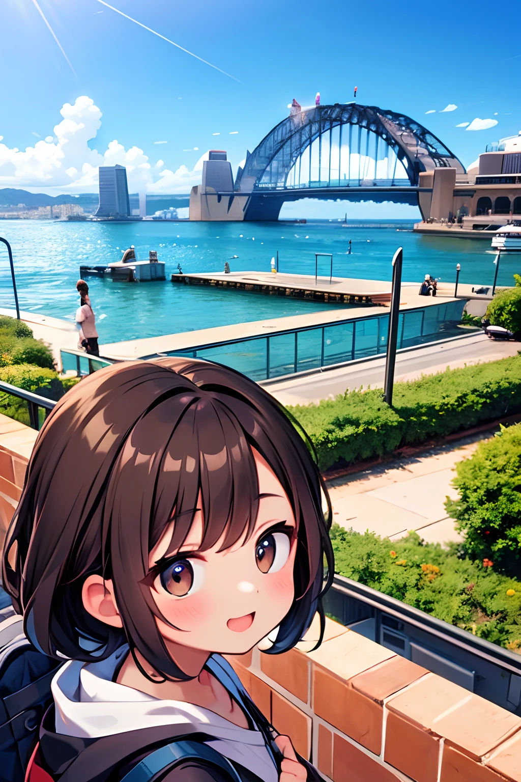 Tourism in Australia、opera house、Kawaii Girl、happily face、Brown skin、masterpiece、top-quality、Top image quality