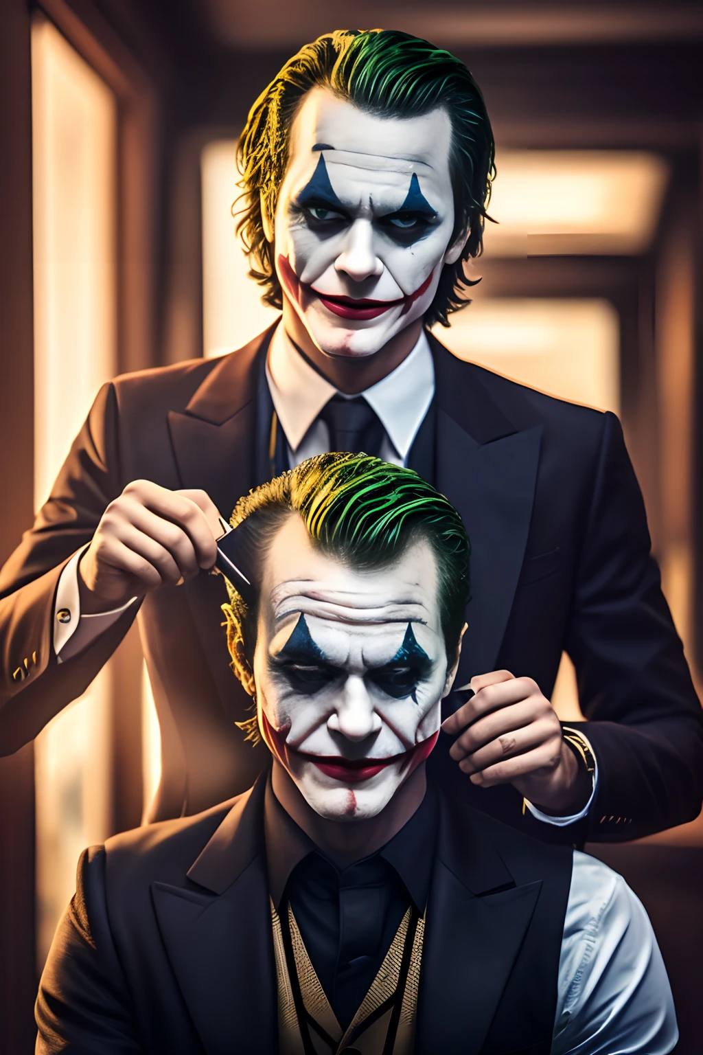 joker cutting his hair with kelvim