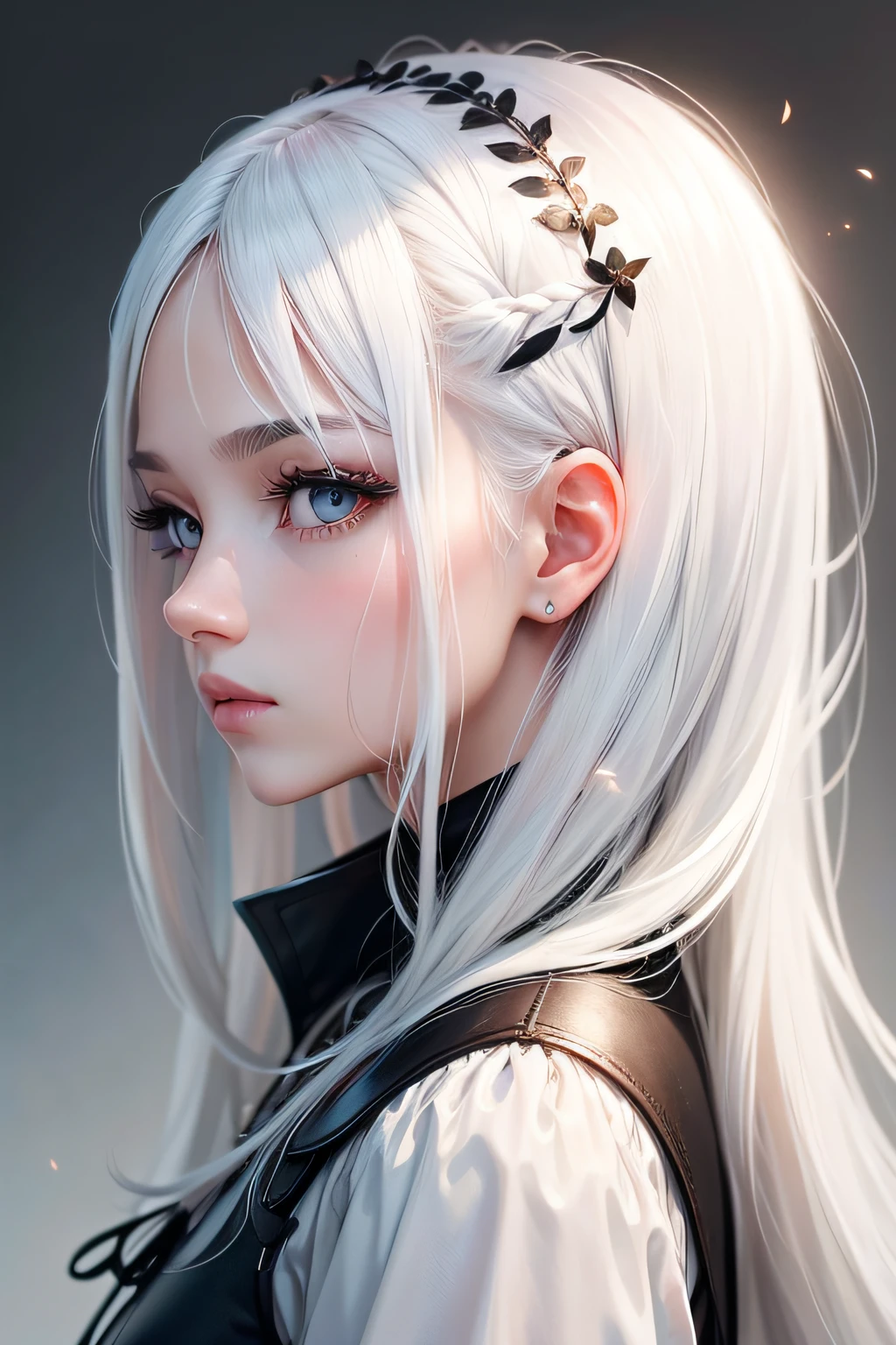 White hair, girl, profile image, Black eyes、masterpiece, top-quality, hightquality, hight resolution
