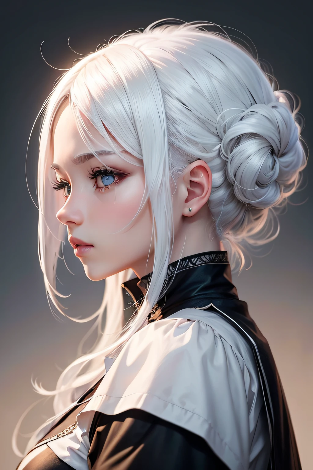 White hair, girl, profile image, Black eyes、masterpiece, top-quality, hightquality, hight resolution