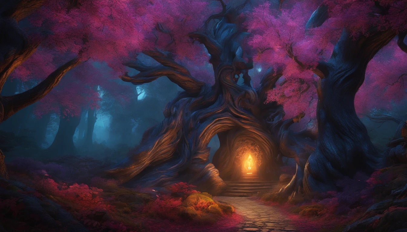 (a blue-haired demon woman,spells:1.1,glowing:1.1)(illustration)(best quality,ultra-detailed,realistic:1.37),demonic witch(demonic:1.1)(magic:1.1)(forest)(dark and mysterious,ominous atmosphere),casting powerful spells,creating magical energy(magic:1.1),vibrant pink hair(swirling pink hair)(flowing pink hair),horns(devil horns:1.1),piercing red eyes,enchanted scepter(magical scepter),elaborate dark robe,glowing magical sigils,fiery embers swirling(magical embers:1.1)(glowing embers),magical aura(glowing aura),eerie shadows,otherworldly presence(presence),sinister smile,nightfall in the background(dark night:1.1)(moonlit forest),lush and dense foliage(twisted trees)(mystical plants:1.1),mystical particles(swirling particles)(floating particles),ethereal glow(ethereal:1.1)(soft glow),faint moonlight breaking through the trees,haunting and captivating(scary atmosphere),bewitching beauty,wide range of colors(vivid colors)(contrasting colors),mystical realm,impressive details,dynamic composition,mesmerizing artwork,photorealistic style(picasso style),impressive shading and lighting,explosive energy,magical atmosphere(fantasy atmosphere),dreamlike scene