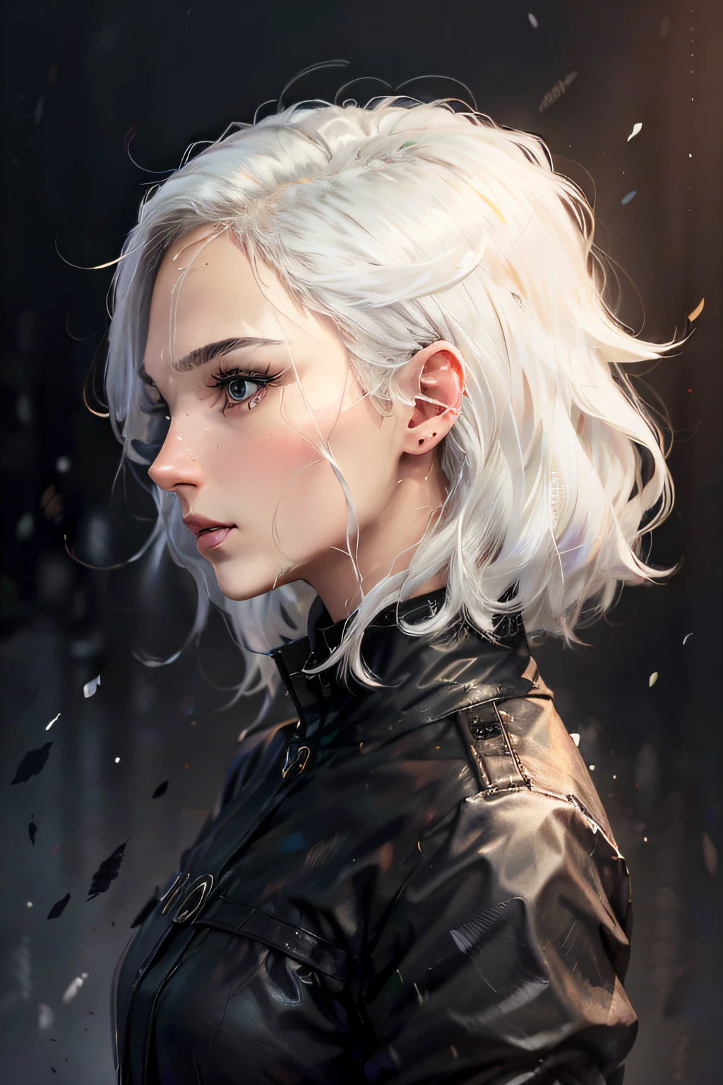 White hair, girl, profile image, Black eyes、​masterpiece, top-quality, hightquality, hight resolution