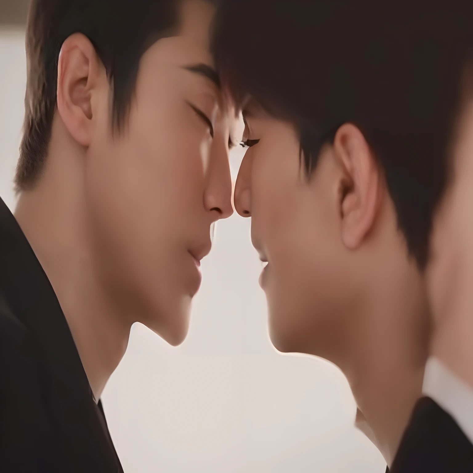 There's two Asian men in suits touching each other, Daoshi, cena de destaque do filme, Yaoi, beijando juntos fofos, beijar boca a boca, Gay, beijar, infinito, captura de tela de um filme, olhando um para o outro sem pensar, duende, Oh sim, Eeri, Gunwoo Kim e J.Dickenson, 15h
