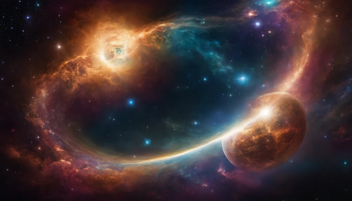 Someone connected to the universe.
Create an image of an individual deeply connected to the universe, surrounded by cosmic elements that convey a sense of cosmic unity