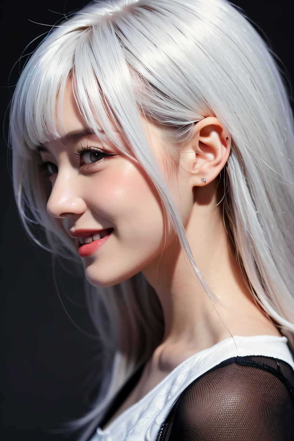 a smile、White hair, girl, profile image, Black eyes、masterpiece, top-quality, hightquality, hight resolution