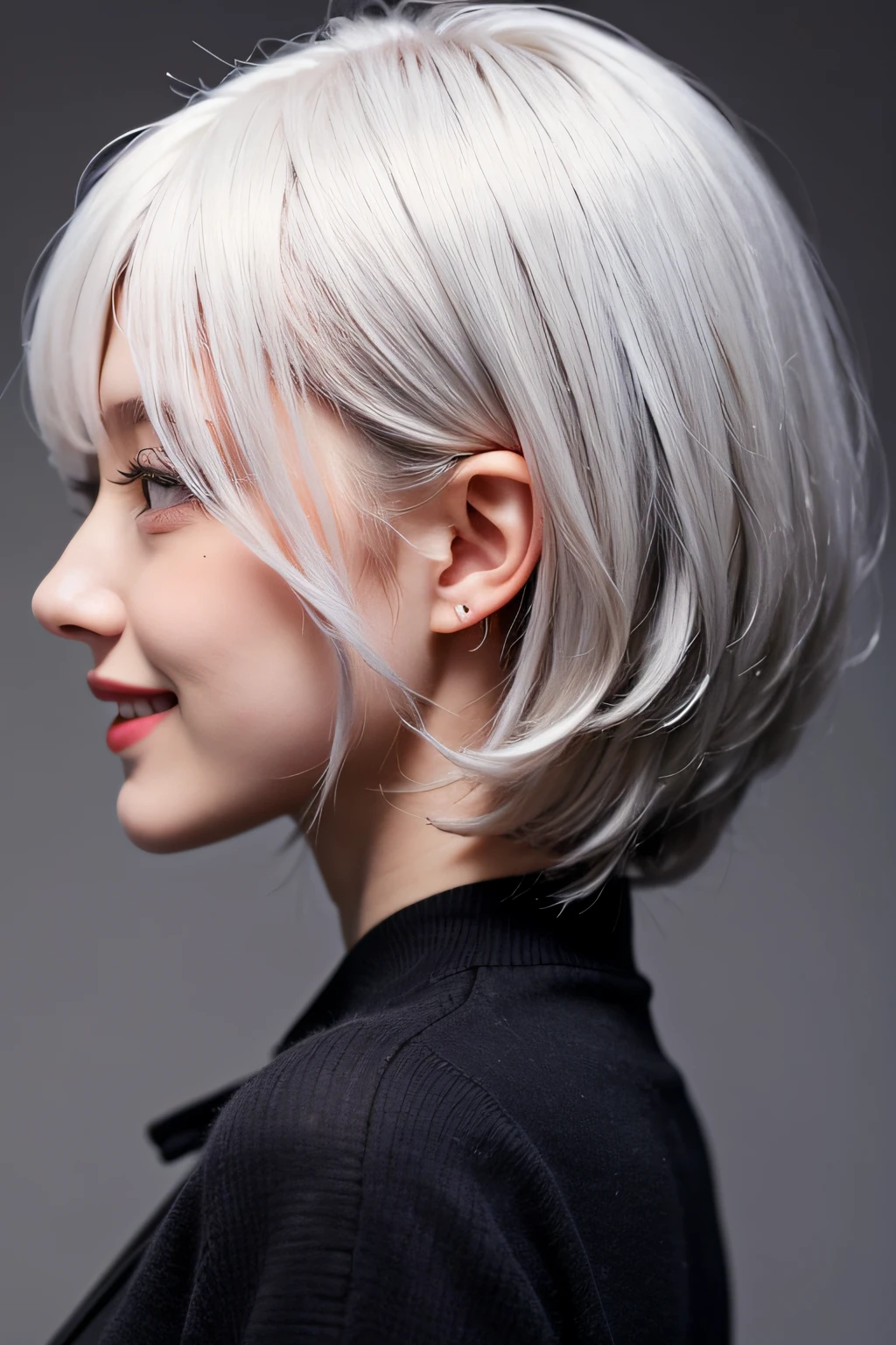 a smile、White hair, girl, profile image, Black eyes、masterpiece, top-quality, hightquality, hight resolution