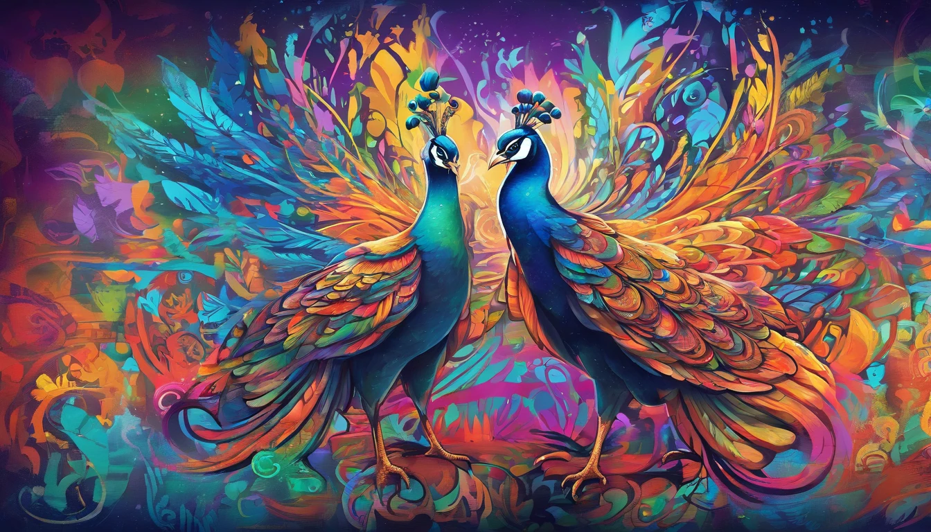 (best quality,highres,4k,masterpiece:1.2), Male wizard, detailed face, detailed hands, grinning, enchanted background, mystical lighting, vivid colors, peacock robe motif, casting colorful raging spells