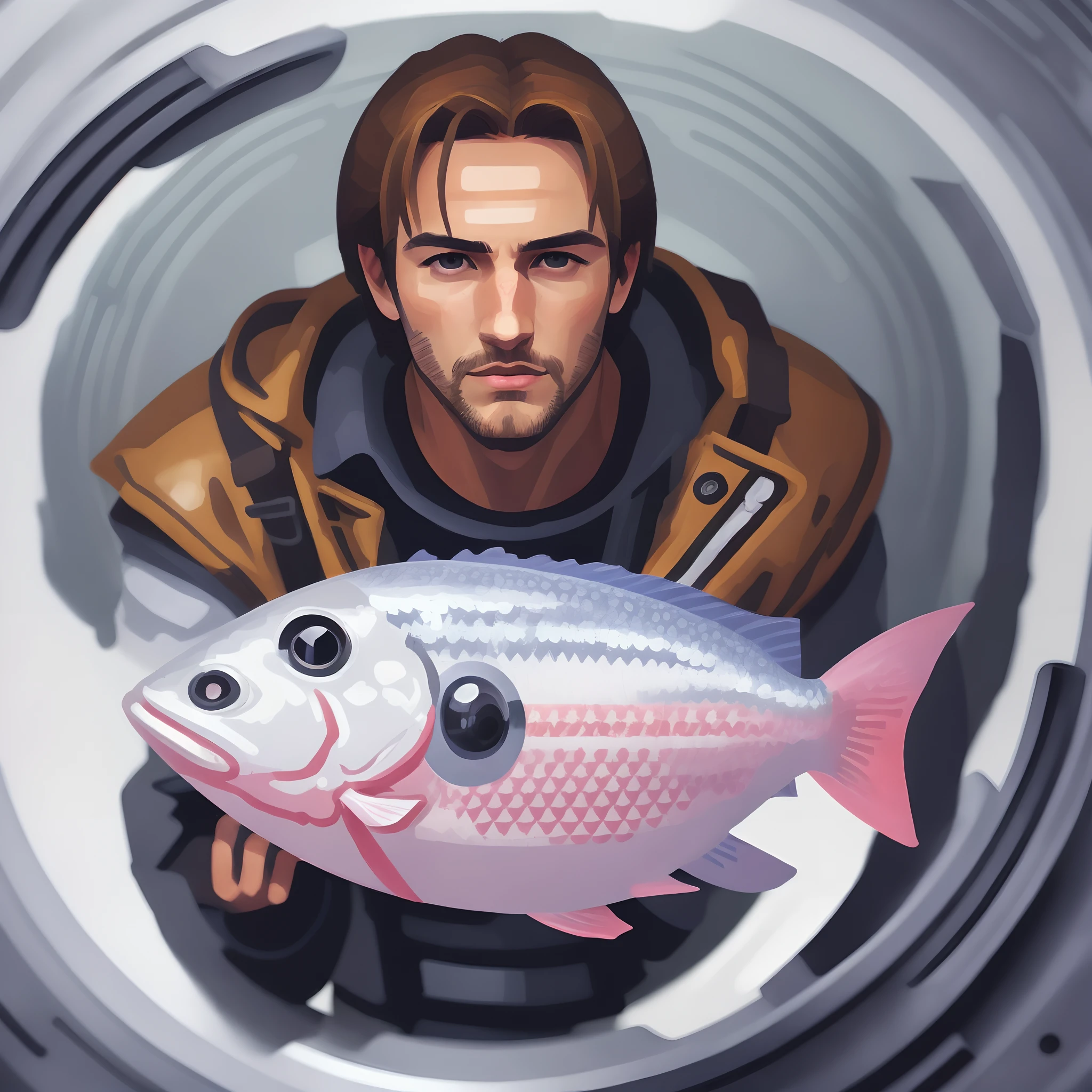 Leon kennedy in a fisheye camera lens