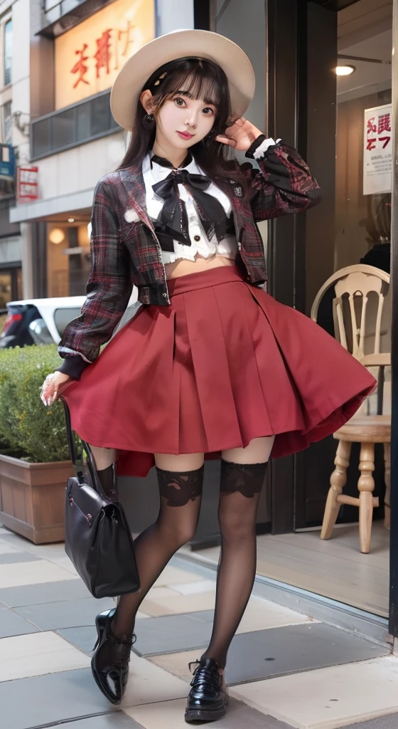 beautiful foot、Skeleton Fashion、female idol、Good Style、、、、Idol face、large full breasts、、、long beautiful legs、、Skeleton Jacket、Red mini skirt