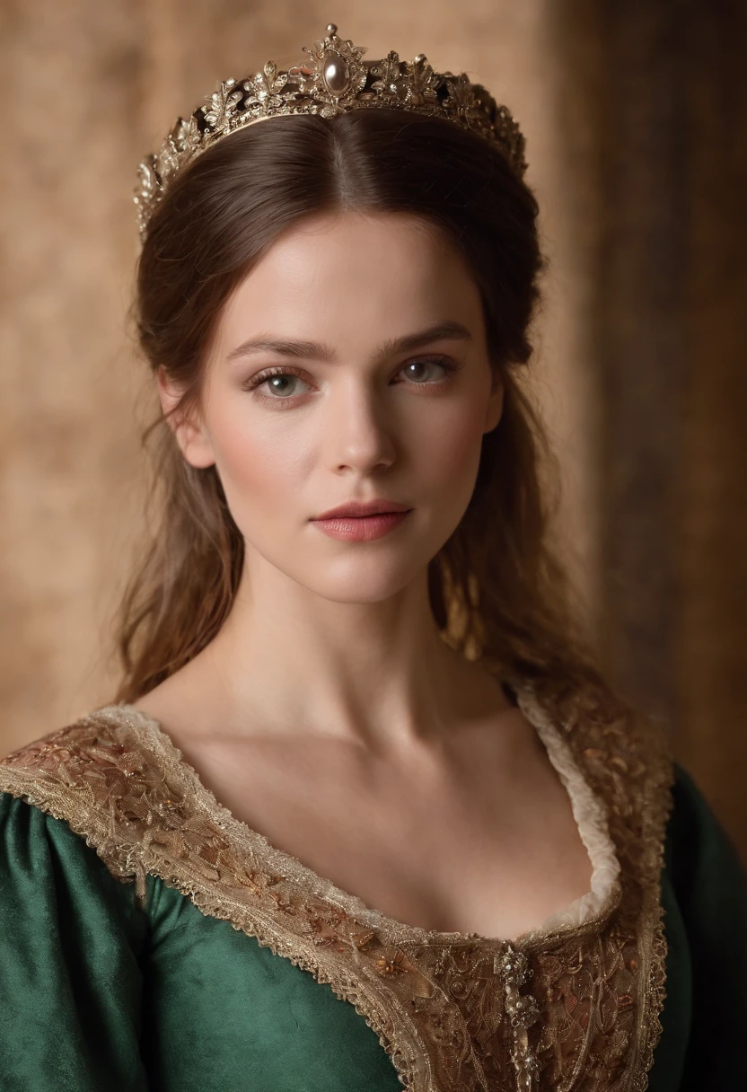 (((Una profunda herida rojiza cruza su mejilla izquierda))) tez clara, Kate Beckinsale as a woman of around 19 years old, cabello blanco natural, Ojos verdes distintivos, Uso de Kohl, Delgado y elegante, Beautiful, Luz de velas en un entorno medieval, Ultra Sharp Focus, Toma realista, Ropa femenina medieval, Tetradic colors (cicatriz:1.4)