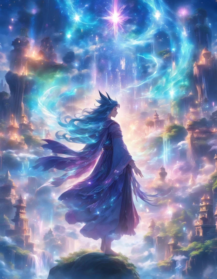 (best quality,4k,8k,highres,masterpiece:1.2),ultra-detailed,(realistic,photorealistic,photo-realistic:1.37),flamboyant colorful mage,wonderful multi colored spells,fantasy environment,magical atmosphere,sparkling lights,spellbinding,mesmerizing glow,ethereal aura,enchanting scenery,mystical elements,vibrant colors,fantastic fantasy creatures,spell-casting gestures,mystical symbols,deep purple sky,lush green foliage,twinkling stars,floating islands,shimmering waterfalls,mysterious mist,ancient ruins,floating crystals,celestial energy,whimsical atmosphere,elaborate robes,glowing staff,crystalline magic,wisps of magic,arcane knowledge,dreamlike landscape,otherworldly realms,spectacular visual effects,luminous skies,surreal dreamscapes,dynamic perspectives,impressive magical powers,intricate details,awe-inspiring beauty,dimensions of reality,unleashing untamed magic,interdimensional gateways,limitless imagination,majestic scenery,unforgettable journey.