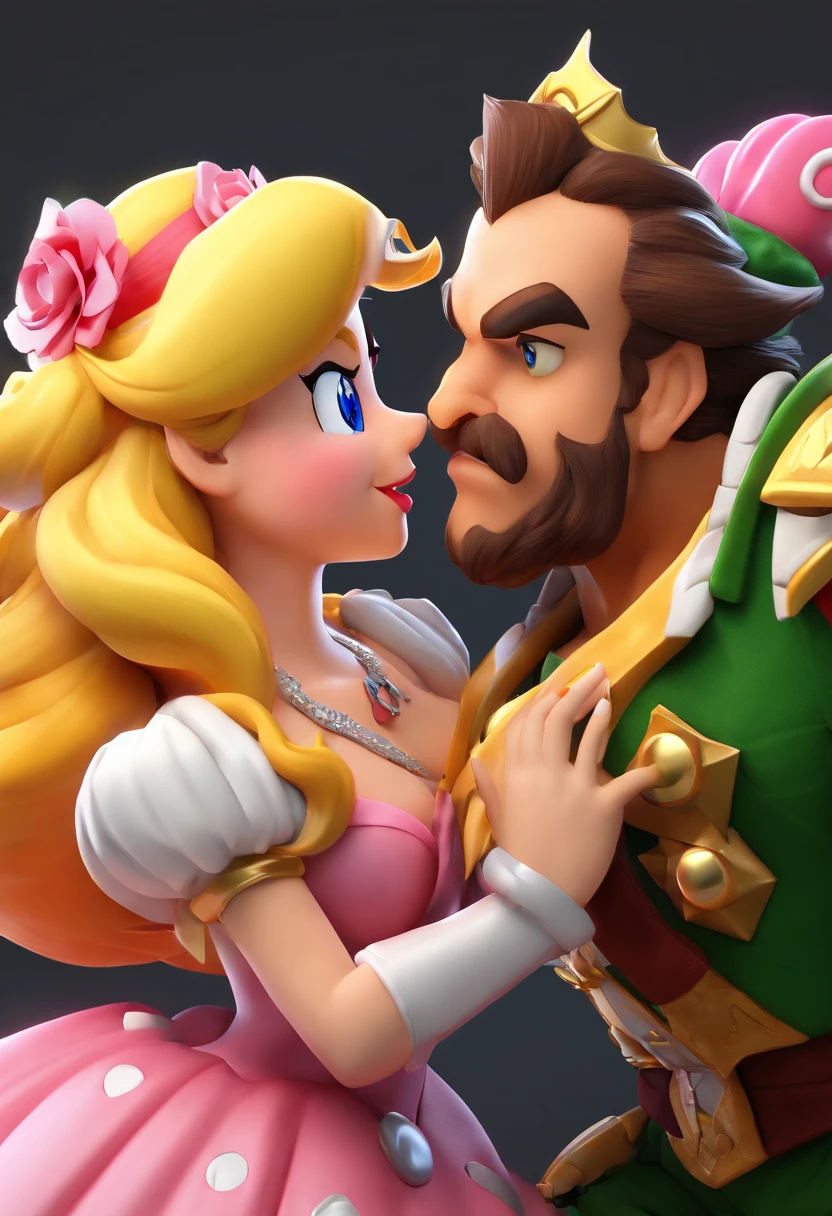Bowser kissing princess peach on the lips