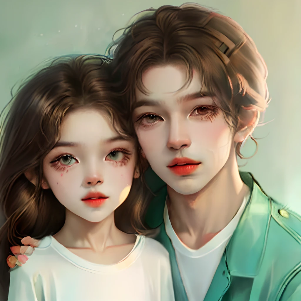 A boy in white shirt kissing a girl forehead she is in green t shirt both eyes are close