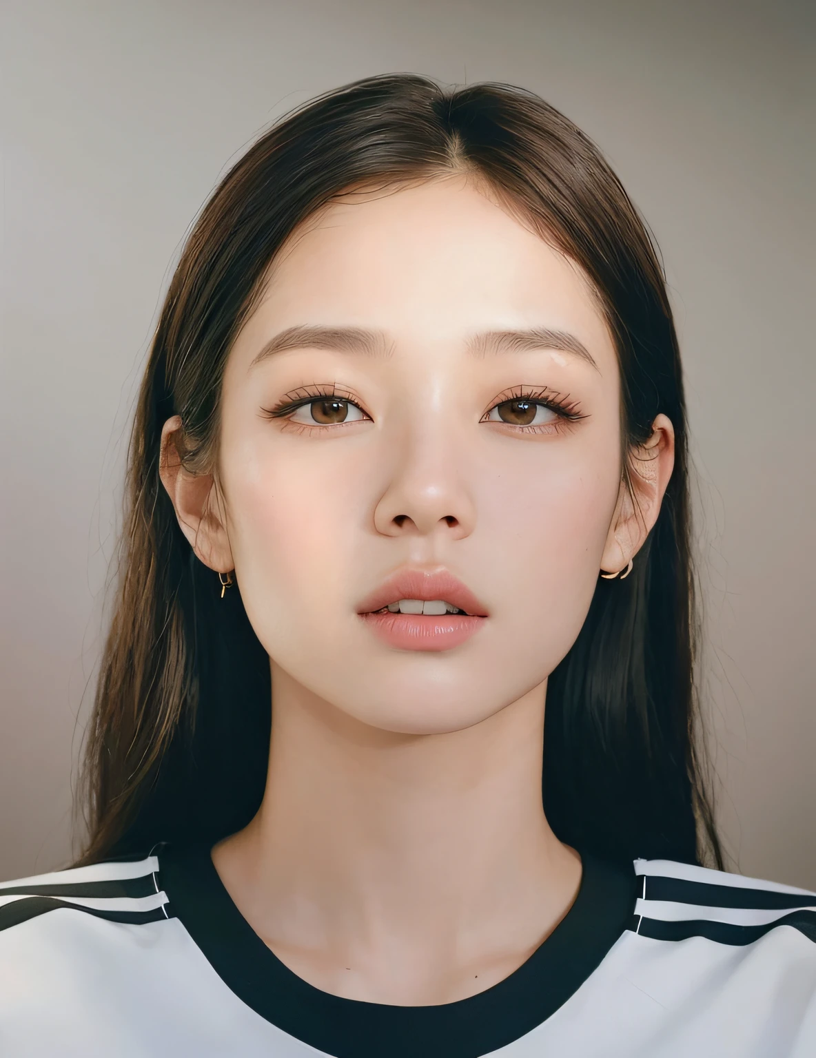 Imagem de uma mulher com cabelos longos e uma camisa branca, Retrato de Jossi de Blackpink, Portrait of female Korean idol, portrait of kpop idol, Retrato Jisoo Blackpink, Artista coreano, Parque Ji-min, korean symmetrical face, Jaeyeon Nam, TaeJune Kim, inspirado em Yanjun Cheng, Lee Ji - Eun, Lee Ji-eun