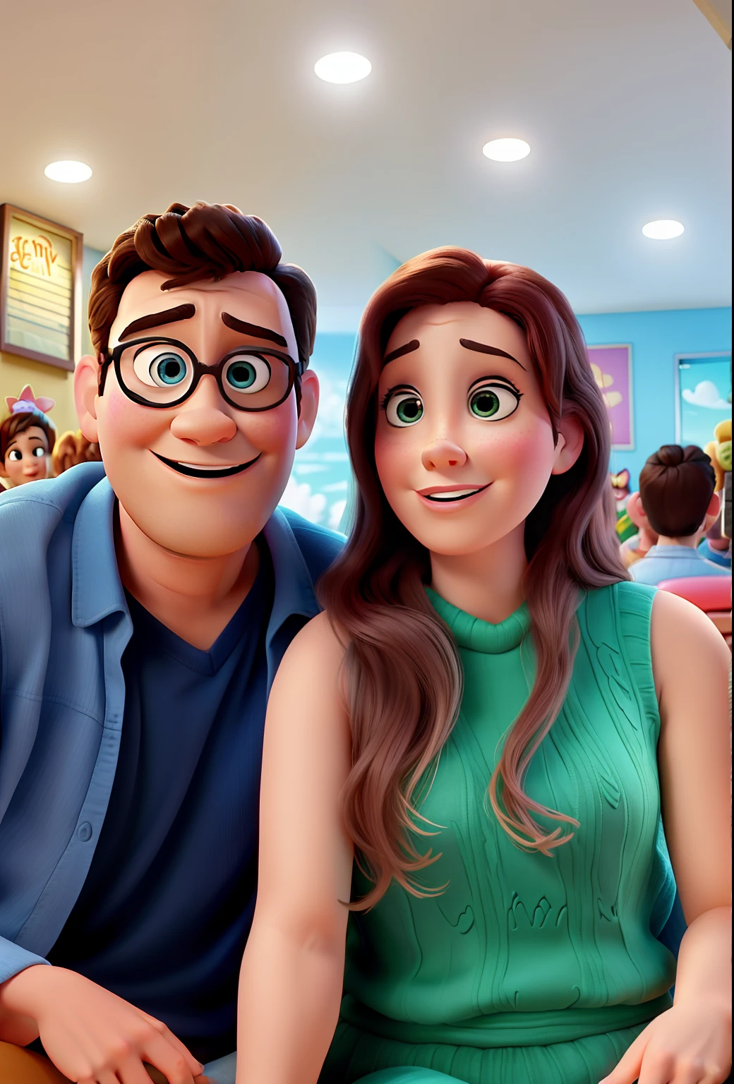 transforme essa foto em um cartaz de filme da disney/pixar tipo toystory com o nome Linellan e mantenha a cor dos olhos dos personagens escuros