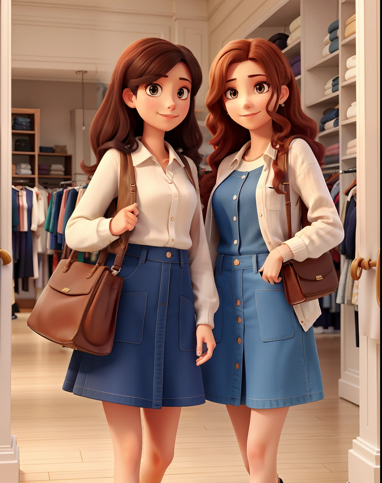 Three women friends in a clothing store
