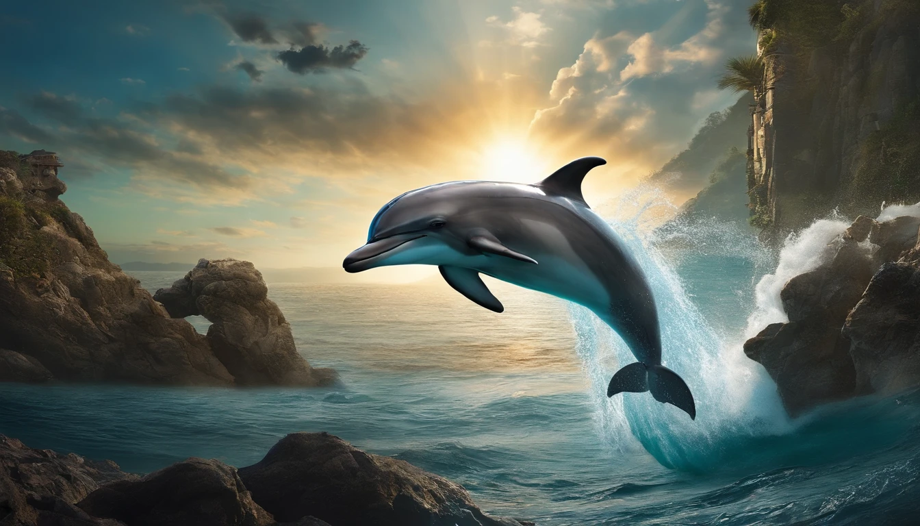 Dolphin with a weapon、Ruling the Earth、high-level image quality、hiquality、SF、Walking dolphins