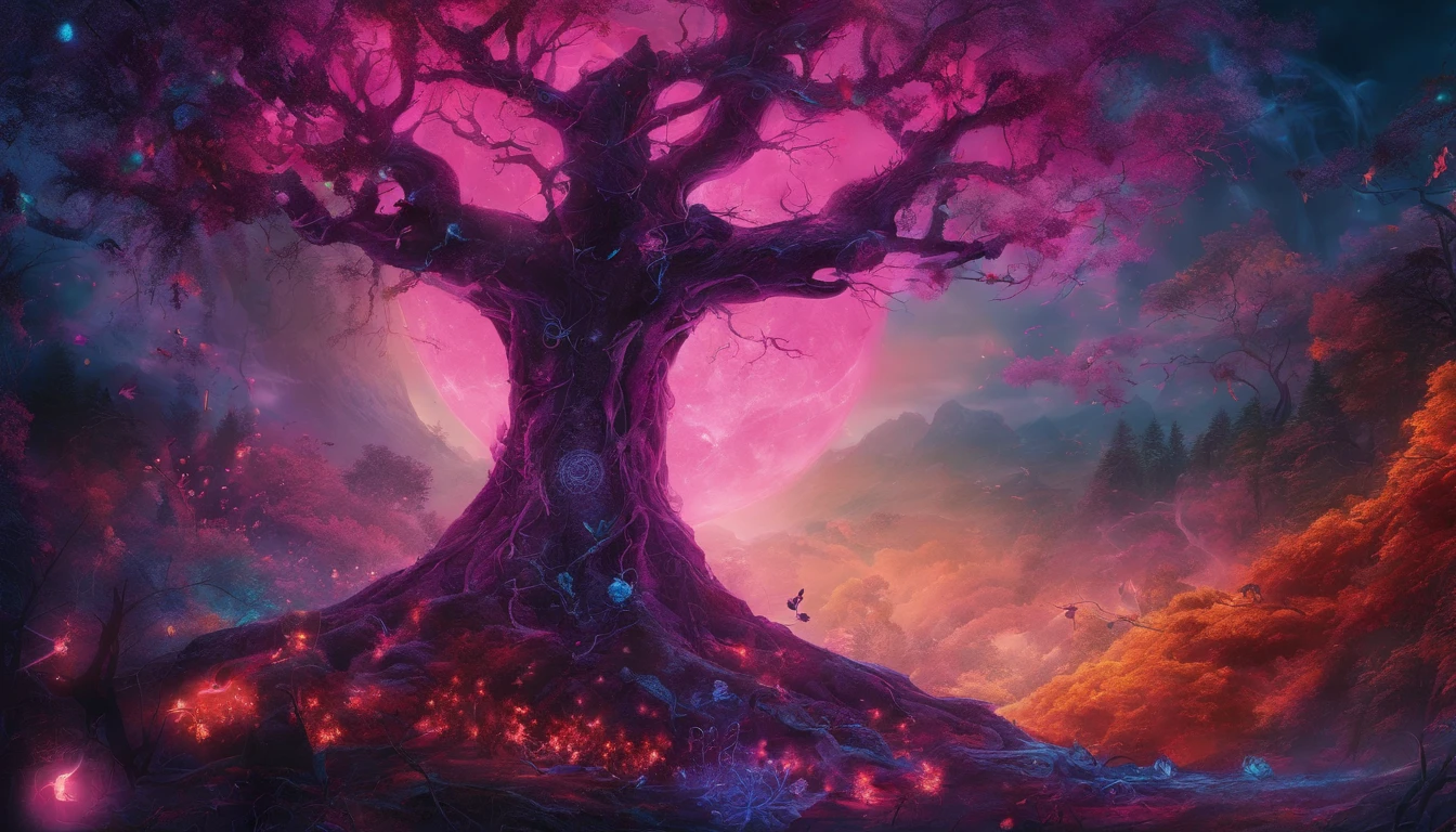 (a blue-haired demon woman,spells:1.1,glowing:1.1)(illustration)(best quality,ultra-detailed,realistic:1.37),demonic witch(demonic:1.1)(magic:1.1)(forest)(dark and mysterious,ominous atmosphere),casting powerful spells,creating magical energy(magic:1.1),vibrant pink hair(swirling pink hair)(flowing pink hair),horns(devil horns:1.1),piercing red eyes,enchanted scepter(magical scepter),elaborate dark robe,glowing magical sigils,fiery embers swirling(magical embers:1.1)(glowing embers),magical aura(glowing aura),eerie shadows,otherworldly presence(presence),sinister smile,nightfall in the background(dark night:1.1)(moonlit forest),lush and dense foliage(twisted trees)(mystical plants:1.1),mystical particles(swirling particles)(floating particles),ethereal glow(ethereal:1.1)(soft glow),faint moonlight breaking through the trees,haunting and captivating(scary atmosphere),bewitching beauty,wide range of colors(vivid colors)(contrasting colors),mystical realm,impressive details,dynamic composition,mesmerizing artwork,photorealistic style(picasso style),impressive shading and lighting,explosive energy,magical atmosphere(fantasy atmosphere),dreamlike scene