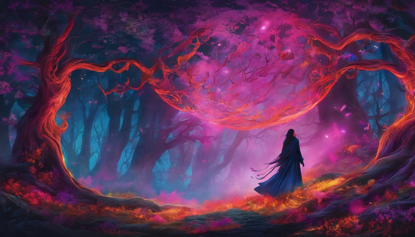 (a blue-haired demon woman,spells:1.1,glowing:1.1)(illustration)(best quality,ultra-detailed,realistic:1.37),demonic witch(demonic:1.1)(magic:1.1)(forest)(dark and mysterious,ominous atmosphere),casting powerful spells,creating magical energy(magic:1.1),vibrant pink hair(swirling pink hair)(flowing pink hair),horns(devil horns:1.1),piercing red eyes,enchanted scepter(magical scepter),elaborate dark robe,glowing magical sigils,fiery embers swirling(magical embers:1.1)(glowing embers),magical aura(glowing aura),eerie shadows,otherworldly presence(presence),sinister smile,nightfall in the background(dark night:1.1)(moonlit forest),lush and dense foliage(twisted trees)(mystical plants:1.1),mystical particles(swirling particles)(floating particles),ethereal glow(ethereal:1.1)(soft glow),faint moonlight breaking through the trees,haunting and captivating(scary atmosphere),bewitching beauty,wide range of colors(vivid colors)(contrasting colors),mystical realm,impressive details,dynamic composition,mesmerizing artwork,photorealistic style(picasso style),impressive shading and lighting,explosive energy,magical atmosphere(fantasy atmosphere),dreamlike scene